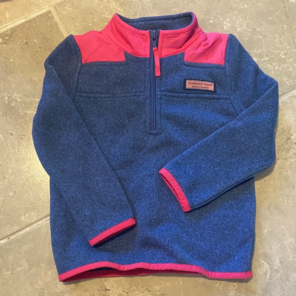 Vineyard Vines Navy and Coral Kids Quarter-Zip Sweatshirt